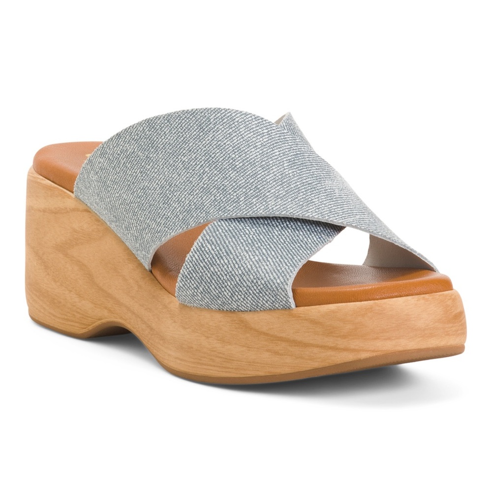 Bertuchi Denim Leather Cross Band Wedge Sandal Size EU 40/US 9